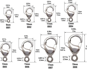 Groß 9mm 10mm 11mm 12mm 13mm 15mm 17mm 19mm Karabinerverschluss aus Edelstahl, Zubehör für Halskette Armband Schmuck machen