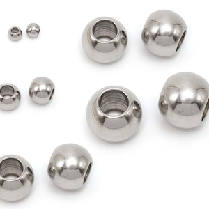Groß 3x1.5 mm/4x2.2 mm/6 x 3 mm/8x4.5 mm/8 x 5 mm/10 x 5 mm, Edelstahl Spacer Perlen, runde Metall poliert Loch Perlen