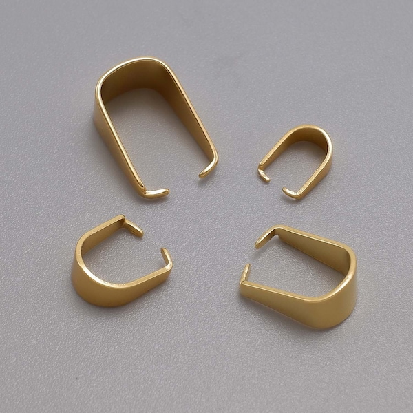 Bulk Stainless Steel Pinch Clasp Bails, 18K Gold Plated, Fit Wide 0-6mm Chain, Snap Open Bail Pendant Clips Bail Necklace Hooks