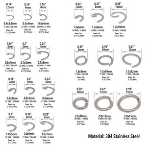 Bulk Stainless Steel Opened Jump Rings, 4mm 5mm 6mm 8mm 9mm 10mm 12mm 15mm, Wire 22/21/20/19/18/16/14/12 Gauge