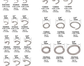 Anillas abiertas de acero inoxidable a granel, 4 mm 5 mm 6 mm 8 mm 9 mm 10 mm 12 mm 15 mm, alambre de calibre 22/21/20/19/18/16/14/12 para collares, pendientes y pulseras.