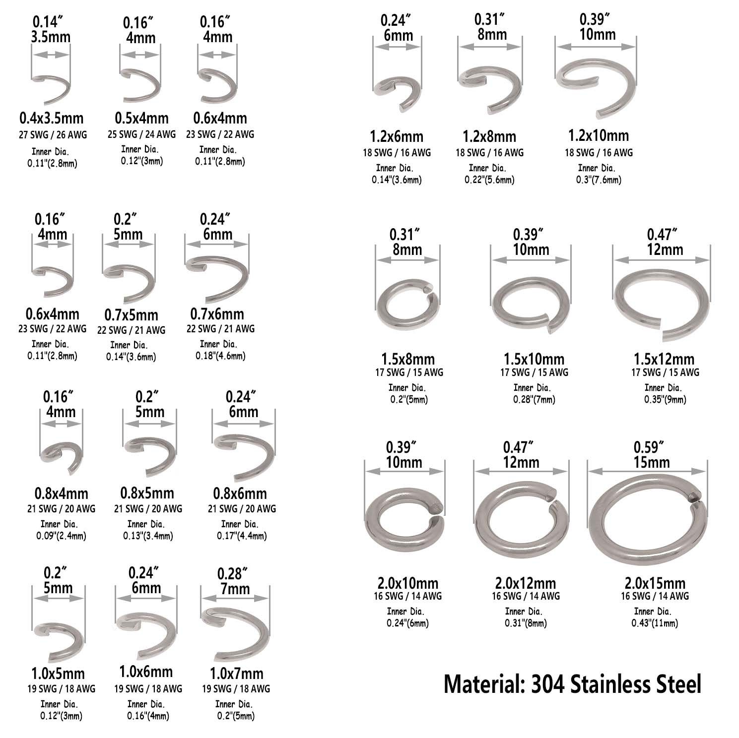 100pcs 925 Sterling Silver Open Jump Rings, 20 Gauge 4.0mm OD/2.4mm ID Made in USA by Craft Wire