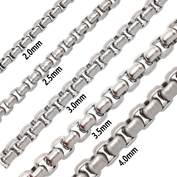 Width 2/2.5/3/3.5/4mm Stainless Steel Box Chain Jewelry Chain, Square Rolo Links Venetian Chain, for Bag Necklace Bracelet Jewelry Making