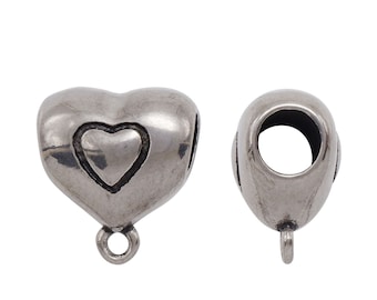 Hole 4.5mm, Stainless Steel Heart Bail with Loop Big Hole Spacer Tube Beads for Necklace Bracelet Connector Charms Jewelry Making 0559