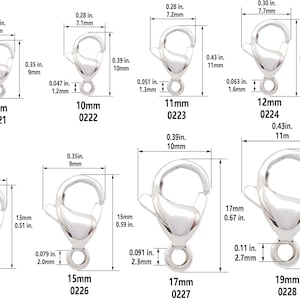 Bulk Silver Plated Stainless Steel Lobster Claw Clasps, 9mm 10mm 12mm 15mm 17mm Findings for Necklace Bracelet Jewelry Making
