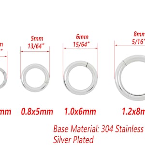 Bulk Silver Plated Stainless Steel Closed Style Jump Rings, 4mm 5mm 6mm 7mm 8mmWire 21/20/19/18 Gauge