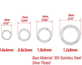 Bulk Silver Plated Stainless Steel Closed Style Jump Rings, 4mm 5mm 6mm 7mm 8mmWire 21/20/19/18 Gauge