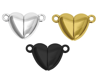 Fermoirs magnétiques en forme de cœur en acier inoxydable de 11 x 17 mm, argent doré noir, poli à la main, pour la fabrication de bijoux de connecteur de bracelet de collier, 0318