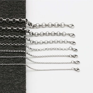 100PCS Wide 2.5/ 3 / 3.5 / 4 / 5 / 6 mm Rolo Chain Necklace, 304 Stainless Steel Round Links Cable Chain 18&quot;-30&quot;