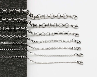 100 pièces de large 2.5/3/3.5/4/5/6mm collier chaîne Rolo, chaîne de câble à maillons ronds en acier inoxydable 304 18 "-30"