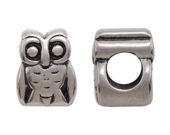 Hole 4.5mm, Stainless Steel Owl European Beads Large Hole Spacer Bracelet Paracord Beard Hair Slider Tube Beads 0549