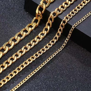 50M 3/3.8/4.5/5.3/5.9/7/7.4/10mm Gold Plated Stainless Steel Curb Chains, Figaro NK for Necklace Bracelet Dector Handbag DIY Craft Jewelry