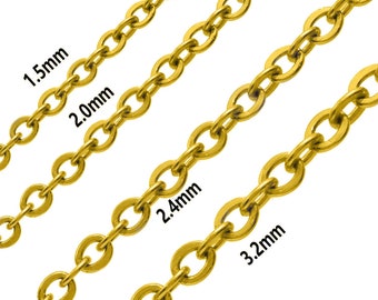 164-FT Wide 1.5mm 2.0mm 2.4mm 3.2mm Cable Chain, 18k Real Gold Plated Stainless Steel Jewelry Chain Cross Sordered Necklace Bracelet