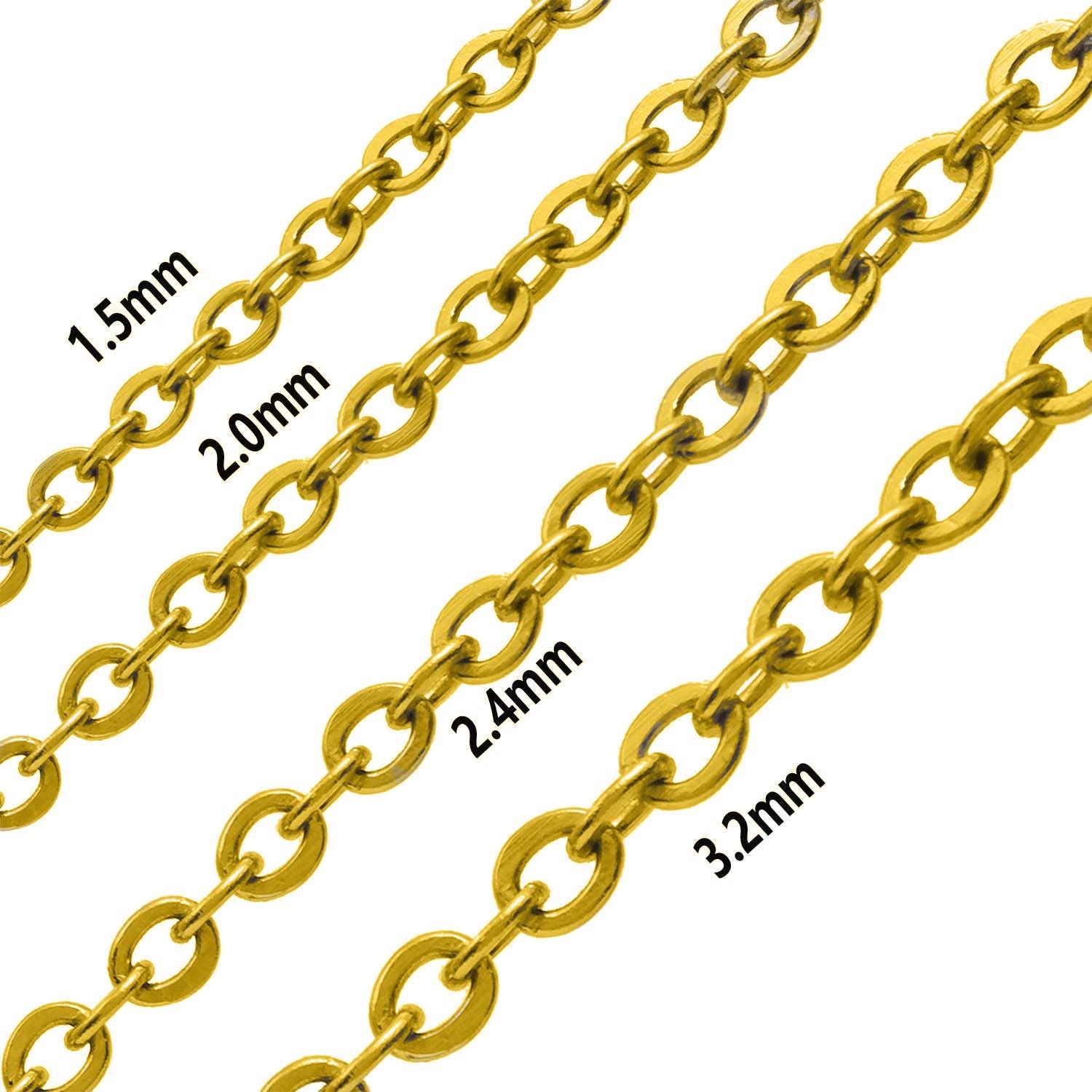 164-FT Wide 1.5mm 2.0mm 2.4mm 3.2mm Cable Chain, 18k Real Gold