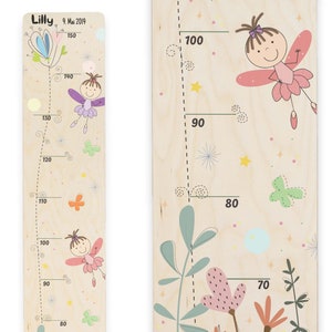 Personalized wooden measuring bar for children, birth gift with name and date, motif: little fairy