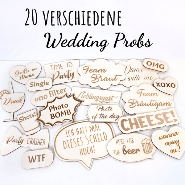 20er Set - Fotobox Accessoires Hochzeit Requisiten | Schilder Holz mit Sprüchen | Wedding Props | Photo Booth Hochzeitsdeko