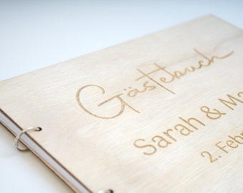 Gästebuch Hochzeit Holz, DIN A 4, personalisiertes Holzgästebuch, Querformat, Personalisiert mit Gravur