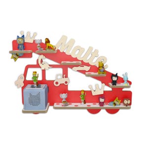 Aufbewahrung Regal für Tonie Figuren, Ablage für Toniebox, Halterung für Musikbox und magnetische Spielfiguren, Kinderregal, Feuerwehr