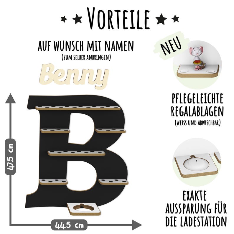 Detailansicht des Regals aus einer anderen Perspektive, die die Halterung für die Toniebox zeigt.
