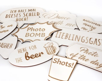 Set of 10 - Photo Booth Accessories Wedding Props | Signs wood with sayings | Wedding Props | Photo Booth Wedding Decor