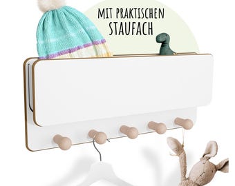Holzura Kindergarderobe Holz mit Ablage – Wandgarderobe Kinder mit 5 Haken, Montessori Garderobenleiste