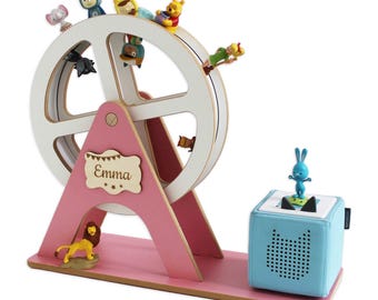 Holzura - XXL shelf for Toniebox, Tonie figures Ferris wheel, storage for Tonies, rotatable, personalizable with name