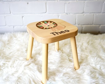 Stool for children, personalized with name, Children's stool made of wood, Children's chair made of pine wood, Motif: Lion