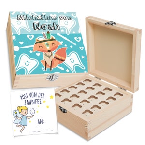 Zahnfee-Dose aus Holz mit Wunschnamen - Erinnerungsbox für die ersten Zähnchen, Zahnbox