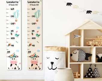 Wooden measuring bar for children, personalized with name and date, baptism gift, birth gift, motif: Wild and Free Cow