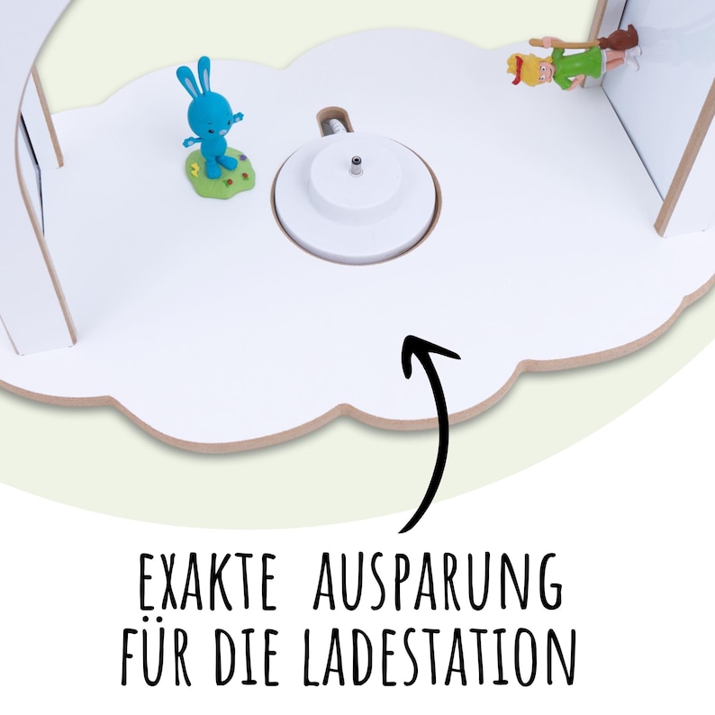 Blick auf die Oberseite des Regals, die das Platzangebot für die Toniebox 2 ohne Aussparung zeigt.