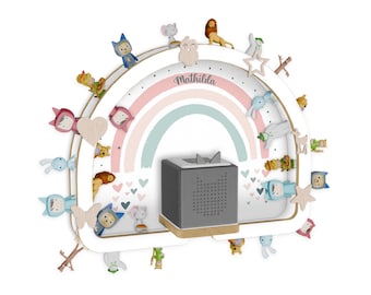 Holzura Tonie Wandregal Personalisiert, Magnetischer Rahmen Toniebox Regal für Tonies und Toniebox, Regenbogen