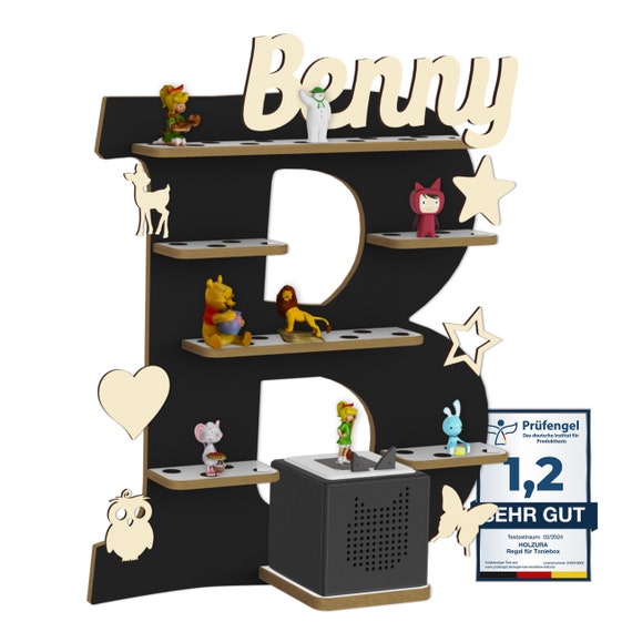 Regal für Musikbox, Wandregal Toniefiguren, personalisiert mit Name, Aufbewahrung für Tonies, Halterung für Toniebox, Motiv: Buchstabe "B"