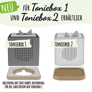 Detailansicht des Regals aus einer anderen Perspektive, die die Halterung für die Toniebox zeigt.