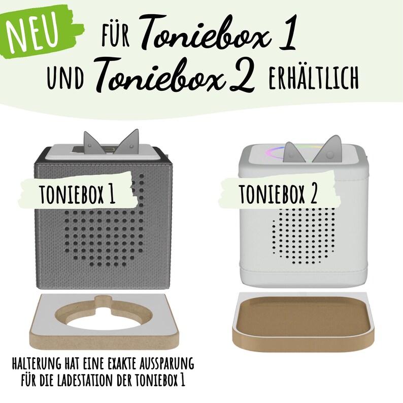 Detailansicht des Regals aus einer anderen Perspektive, die die Halterung für die Toniebox zeigt.