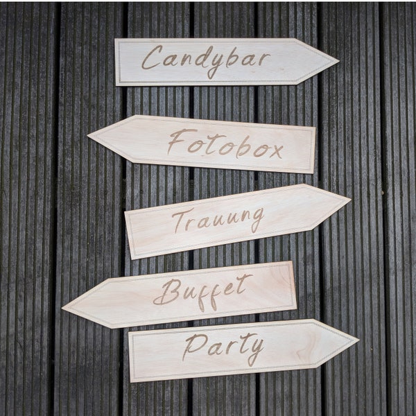 Party Holzschilder Für Hochzeitswegweiser | Set Mit 5 Pfeilen Aus Holz