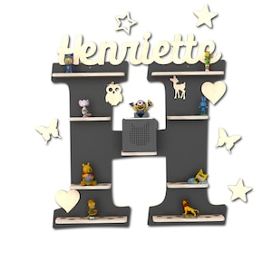 Shelf for music box, wall shelf Tonie figures, personalized with name, storage for Tonies, holder for Toniebox, motif: letter "H"