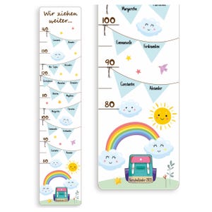 Abschiedsgeschenk Vorschulkinder, Schule, Holz - Messleiste für Kinder, personalisiert mit Namen, Motiv: Sonne, Mond, Regenbogen