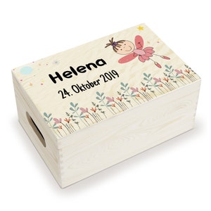 Erinnerungskiste, Holzkiste mit Geburtsdatum und Name für Kinder, aus Holz, Holzbox für Babys, individuelle Holzkiste mit Deckel, Fee