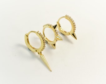 SET SPIKE hoops - set of 3 earrings - spike huggie hoops - Spike hoop earrings - Gold spike earrings - Spike earrings