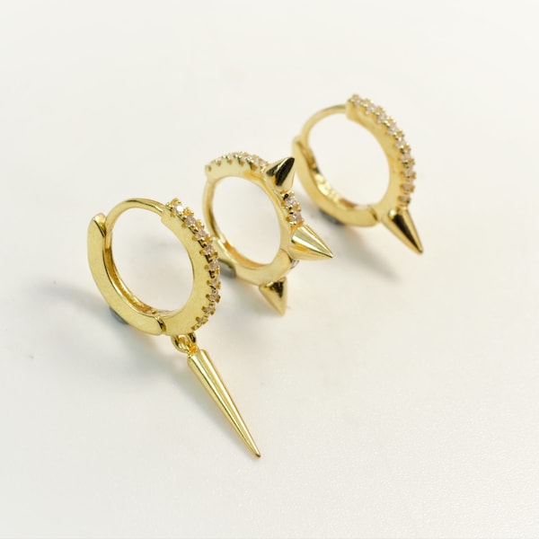 SET SPIKE hoops - set of 3 earrings - spike huggie hoops - Spike hoop earrings - Gold spike earrings - Spike earrings
