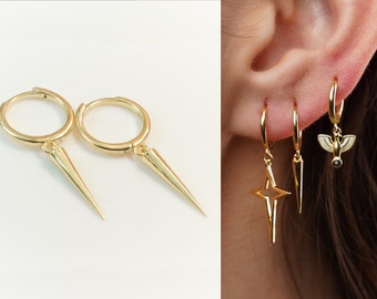 SPIKE hoops - spike huggie hoops - spike hoop earrings - gold huggie earrings - gold spike earrings - spike earrings