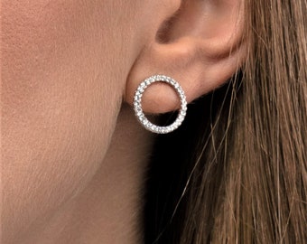 Circle stud Earrings - Round Stud  Earrings - CZ Circle Earrings - Circle Earrings - Round Earrings