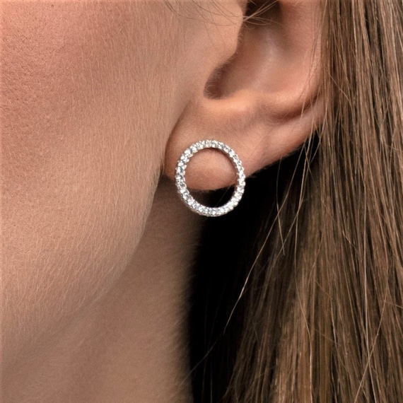 Circle Stud Earrings Round Stud Earrings CZ Circle Earrings Circle