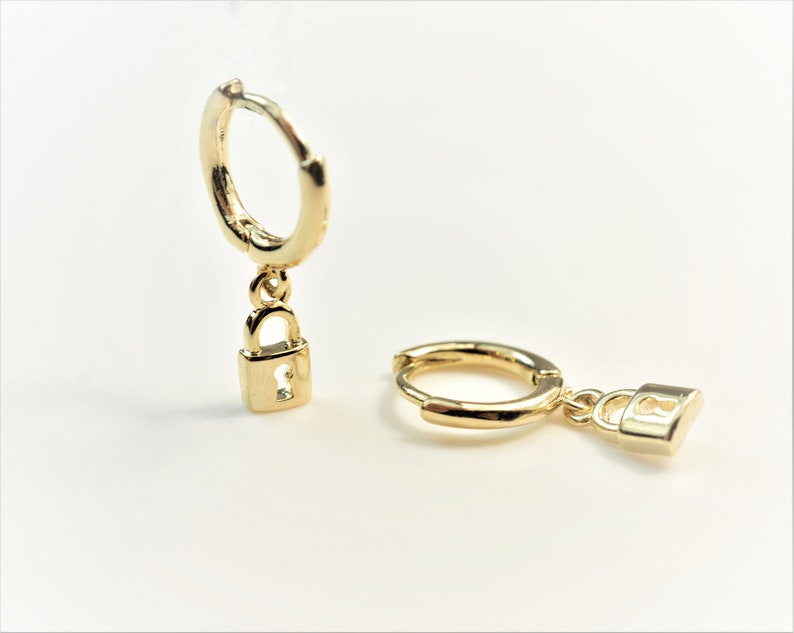 Lock Earring Huggie hoops gold Lock hoop earrings Lock Etsy