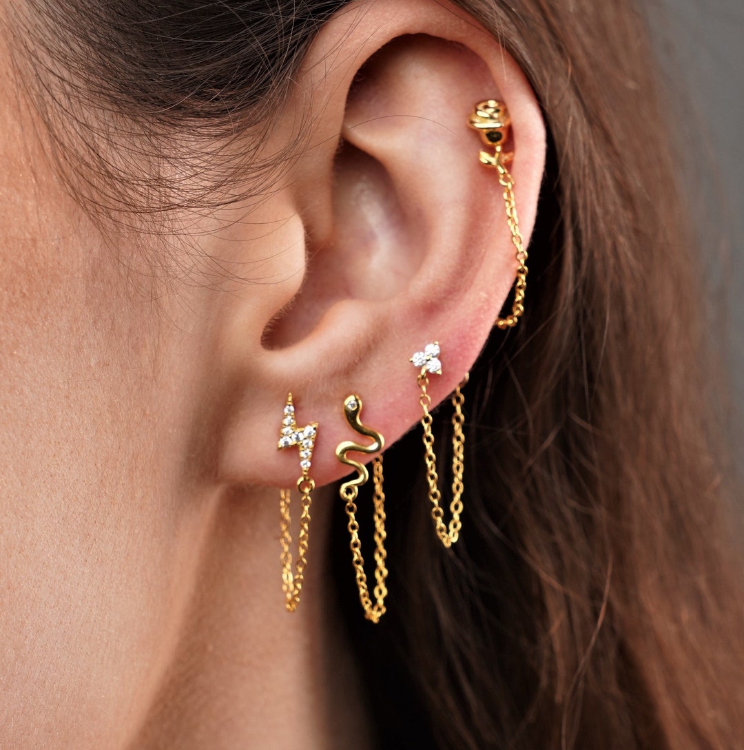 Snake Stud Gold Earrings Lightning Bolt Earrings Rose - Etsy