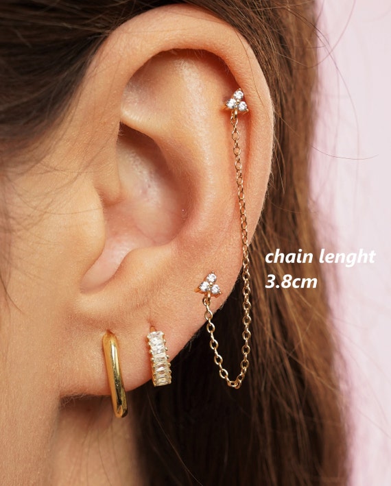 14K Gold Diamond Chain Drop Dangle Stud Earrings – AMYO Jewelry