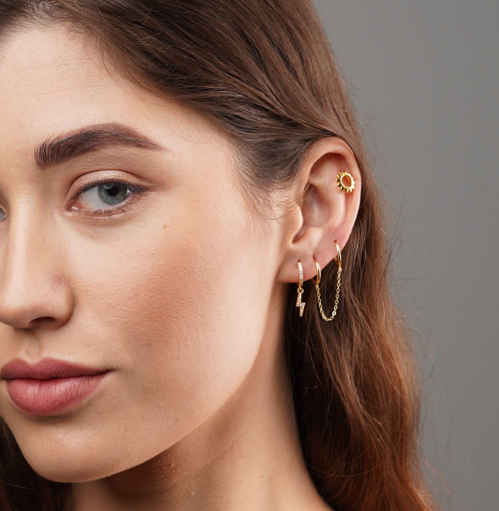 Gold lightning bolt earrings dainty hoops gold earrings | Etsy