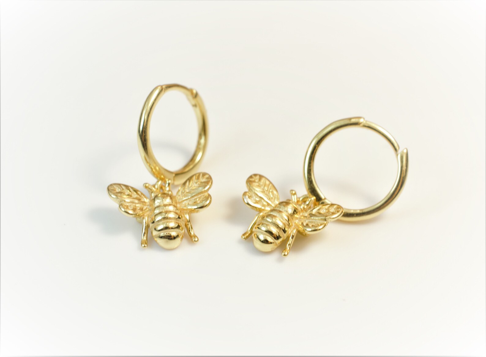 Bee Earrings Bee Hoop Earrings Gold Huggie Hoops Bee Etsy