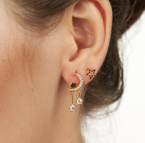 Moon and Star Studs | Moon Phase Earrings | Blooming Lotus Jewelry