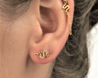 Gold Snake earrings - Snake studs - silver Snake stud earrings - cartilage earrings - Gold snake earrings - snake cartilage